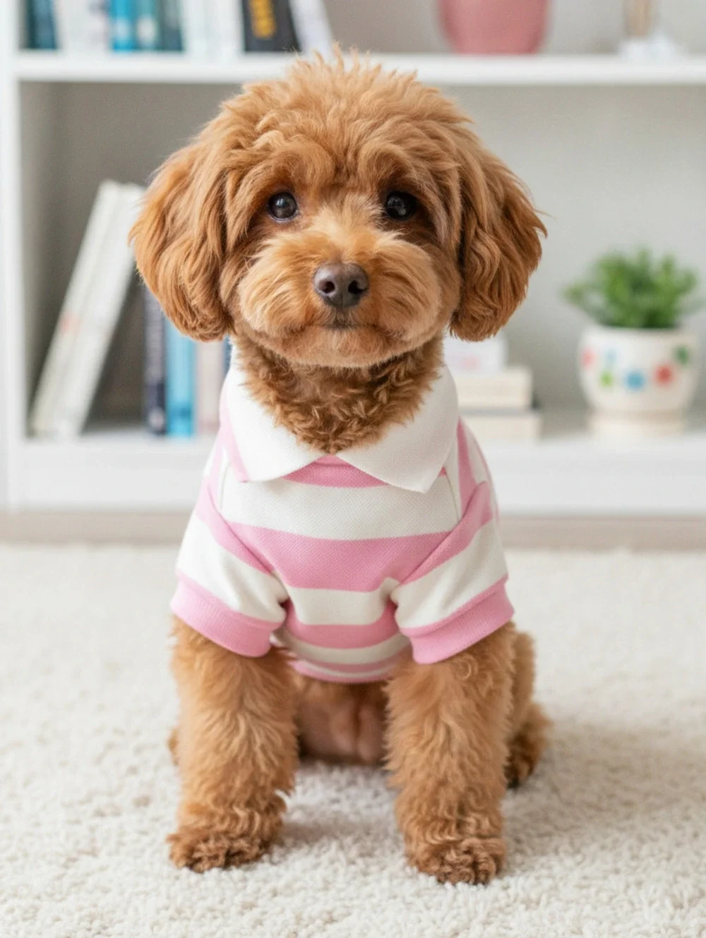 Pink and White Striped Polo Shirt for Small Dogs